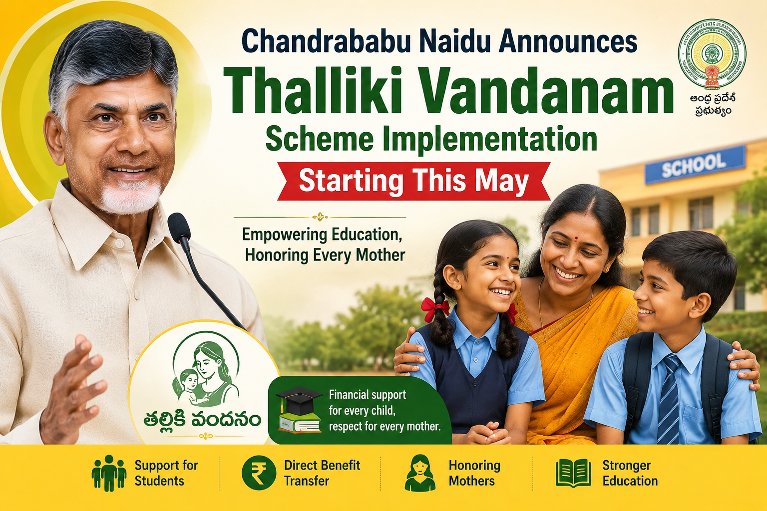 Chandrababu Naidu Announces Thalliki Vandanam Scheme Implementation Starting This May