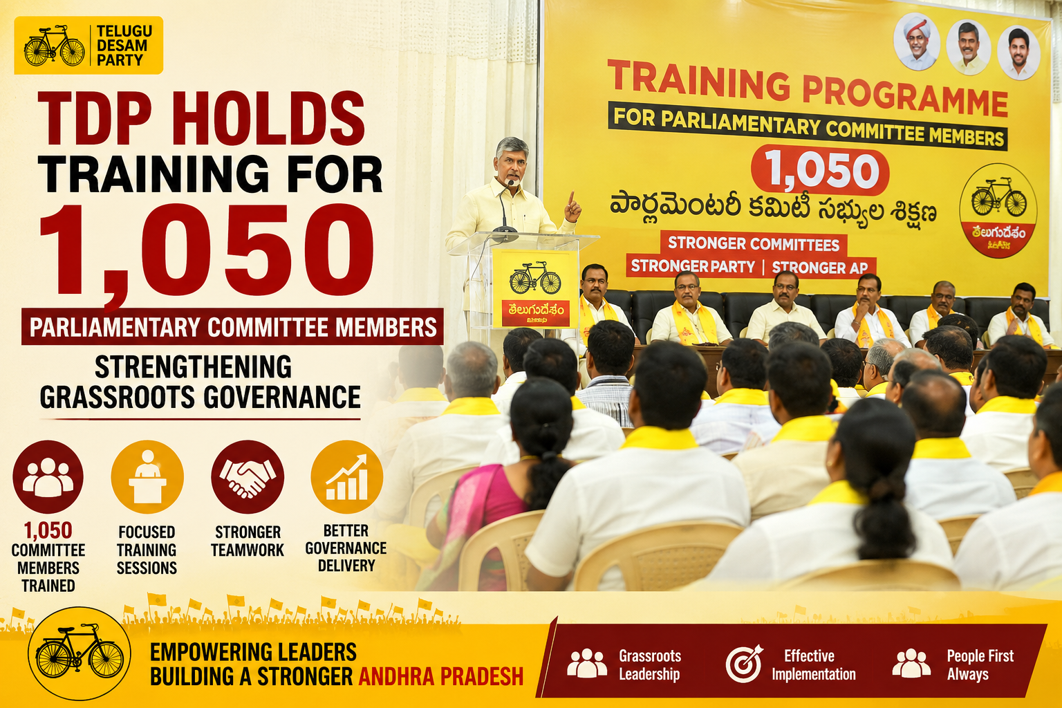 TDP Holds Training for 1,050 Parliamentary Committee Members, Strengthening Grassroots Governance